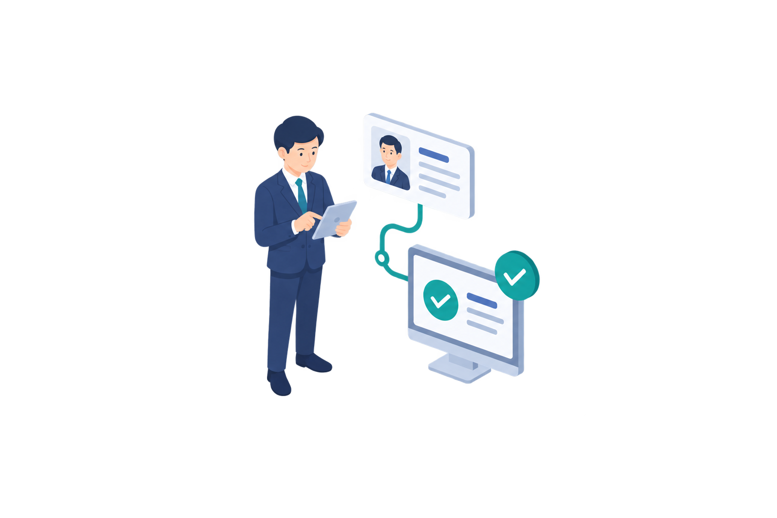 承認とシステム連携を行う工程のイラスト
